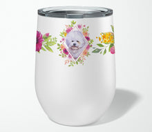 Load image into Gallery viewer, Bichon Frisé #2 Pink Flowers Stainless Steel 12 oz Stemless Wine Glass CK4120TBL12