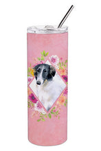 Load image into Gallery viewer, Borzoi Pink Flowers Double Walled Stainless Steel 20 oz Skinny Tumbler CK4122TBL20