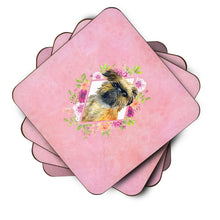 Load image into Gallery viewer, Brussels Griffon Pink Flowers Coasters - Set of 4 Lightweight Foam, Absorbent Drink Coasters  CK4123FC