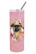 Load image into Gallery viewer, Brussels Griffon Pink Flowers Double Walled Stainless Steel 20 oz Skinny Tumbler CK4123TBL20