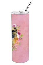 Load image into Gallery viewer, Brussels Griffon Pink Flowers Double Walled Stainless Steel 20 oz Skinny Tumbler CK4123TBL20