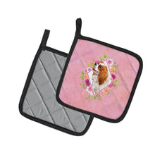Load image into Gallery viewer, Cavalier King Charles Spaniel Pink Flowers Pot Holders - Set of 2 - Heat-Resistant Kitchen Essentials CK4126PTHD