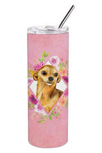 Load image into Gallery viewer, Chihuahua #1 Pink Flowers Double Walled Stainless Steel 20 oz Skinny Tumbler CK4128TBL20