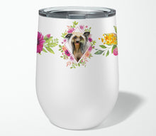 Load image into Gallery viewer, Chinese Crested Pink Flowers Stainless Steel 12 oz Stemless Wine Glass CK4130TBL12