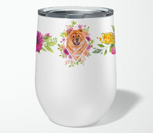 Load image into Gallery viewer, Chow Chow #1 Pink Flowers Stainless Steel 12 oz Stemless Wine Glass CK4131TBL12