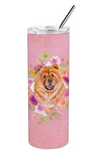 Load image into Gallery viewer, Chow Chow #1 Pink Flowers Double Walled Stainless Steel 20 oz Skinny Tumbler CK4131TBL20