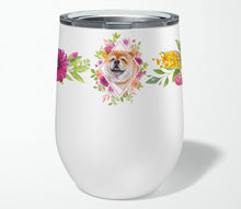 Load image into Gallery viewer, Chow Chow #2 Pink Flowers Stainless Steel 12 oz Stemless Wine Glass CK4132TBL12