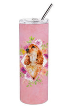 Load image into Gallery viewer, Cocker Spaniel #2 Pink Flowers Double Walled Stainless Steel 20 oz Skinny Tumbler CK4133TBL20