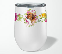 Load image into Gallery viewer, Dachshund Red #1 Pink Flowers Stainless Steel 12 oz Stemless Wine Glass CK4134TBL12