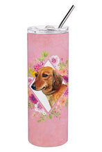 Load image into Gallery viewer, Dachshund Red #1 Pink Flowers Double Walled Stainless Steel 20 oz Skinny Tumbler CK4134TBL20