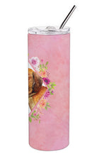 Load image into Gallery viewer, Dachshund Red #1 Pink Flowers Double Walled Stainless Steel 20 oz Skinny Tumbler CK4134TBL20
