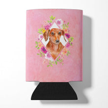 Load image into Gallery viewer, Dachshund Red #2 Pink Flowers Can or Bottle Hugger CK4135CC