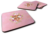 Load image into Gallery viewer, Dachshund Red #2 Pink Flowers Coasters - Set of 4 Lightweight Foam, Absorbent Drink Coasters  CK4135FC