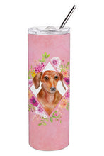 Load image into Gallery viewer, Dachshund Red #2 Pink Flowers Double Walled Stainless Steel 20 oz Skinny Tumbler CK4135TBL20