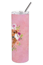 Load image into Gallery viewer, Dachshund Red #2 Pink Flowers Double Walled Stainless Steel 20 oz Skinny Tumbler CK4135TBL20