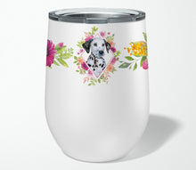 Load image into Gallery viewer, Dalmatian Puppy Pink Flowers Stainless Steel 12 oz Stemless Wine Glass CK4136TBL12