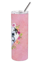 Load image into Gallery viewer, Dalmatian Puppy Pink Flowers Double Walled Stainless Steel 20 oz Skinny Tumbler CK4136TBL20