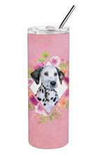Load image into Gallery viewer, Dalmatian Puppy Pink Flowers Double Walled Stainless Steel 20 oz Skinny Tumbler CK4136TBL20