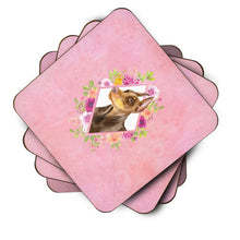 Load image into Gallery viewer, Doberman Pinscher Pink Flowers Coasters - Set of 4 Lightweight Foam, Absorbent Drink Coasters  CK4138FC