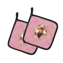 Load image into Gallery viewer, Doberman Pinscher Pink Flowers Pot Holders - Set of 2 - Heat-Resistant Kitchen Essentials CK4138PTHD
