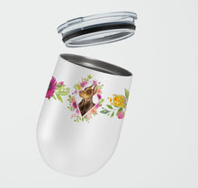 Load image into Gallery viewer, Doberman Pinscher Pink Flowers Stainless Steel 12 oz Stemless Wine Glass CK4138TBL12