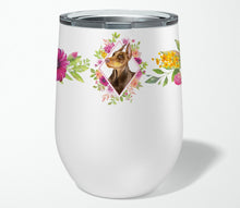 Load image into Gallery viewer, Doberman Pinscher Pink Flowers Stainless Steel 12 oz Stemless Wine Glass CK4138TBL12