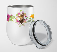 Load image into Gallery viewer, Doberman Pinscher Pink Flowers Stainless Steel 12 oz Stemless Wine Glass CK4138TBL12