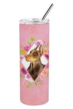 Load image into Gallery viewer, Doberman Pinscher Pink Flowers Double Walled Stainless Steel 20 oz Skinny Tumbler CK4138TBL20