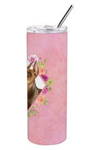 Load image into Gallery viewer, Doberman Pinscher Pink Flowers Double Walled Stainless Steel 20 oz Skinny Tumbler CK4138TBL20