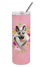 Load image into Gallery viewer, Eastern German Shepherd Pink Flowers Double Walled Stainless Steel 20 oz Skinny Tumbler CK4139TBL20