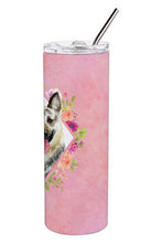 Load image into Gallery viewer, Eastern German Shepherd Pink Flowers Double Walled Stainless Steel 20 oz Skinny Tumbler CK4139TBL20