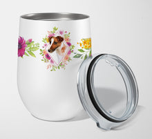 Load image into Gallery viewer, Jack Russell Terrier Pink Flowers Stainless Steel 12 oz Stemless Wine Glass CK4141TBL12