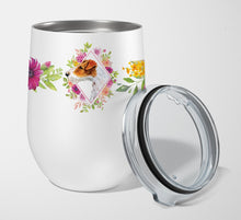 Load image into Gallery viewer, Jack Russell Terrier #2 Pink Flowers Stainless Steel 12 oz Stemless Wine Glass CK4142TBL12