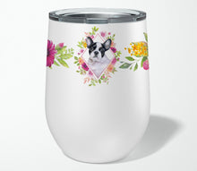 Load image into Gallery viewer, French Bulldog Pink Flowers Stainless Steel 12 oz Stemless Wine Glass CK4143TBL12