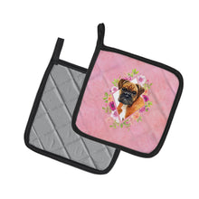 Load image into Gallery viewer, German Boxer Pink Flowers Pot Holders - Set of 2 - Heat-Resistant Kitchen Essentials CK4145PTHD
