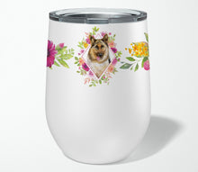 Load image into Gallery viewer, German Shepherd #1 Pink Flowers Stainless Steel 12 oz Stemless Wine Glass CK4146TBL12