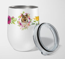 Load image into Gallery viewer, German Shepherd #1 Pink Flowers Stainless Steel 12 oz Stemless Wine Glass CK4146TBL12