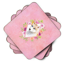 Load image into Gallery viewer, Red Siberian Husky Pink Flowers Coasters - Set of 4 Lightweight Foam, Absorbent Drink Coasters  CK4148FC