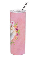 Load image into Gallery viewer, Red Siberian Husky Pink Flowers Double Walled Stainless Steel 20 oz Skinny Tumbler CK4148TBL20