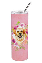 Load image into Gallery viewer, Golden Retriever Pink Flowers Double Walled Stainless Steel 20 oz Skinny Tumbler CK4149TBL20
