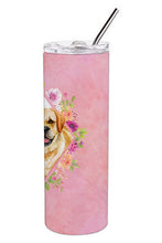 Load image into Gallery viewer, Golden Retriever Pink Flowers Double Walled Stainless Steel 20 oz Skinny Tumbler CK4149TBL20
