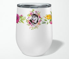 Load image into Gallery viewer, Siberian Husky #1 Pink Flowers Stainless Steel 12 oz Stemless Wine Glass CK4151TBL12
