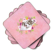 Load image into Gallery viewer, Siberian Husky #2 Pink Flowers Coasters - Set of 4 Lightweight Foam, Absorbent Drink Coasters  CK4152FC