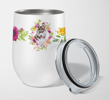 Load image into Gallery viewer, Siberian Husky #2 Pink Flowers Stainless Steel 12 oz Stemless Wine Glass CK4152TBL12