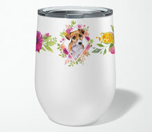 Load image into Gallery viewer, Jack Russell Terrier #1 Pink Flowers Stainless Steel 12 oz Stemless Wine Glass CK4155TBL12