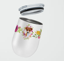 Load image into Gallery viewer, Jack Russell Terrier #2 Pink Flowers Stainless Steel 12 oz Stemless Wine Glass CK4156TBL12