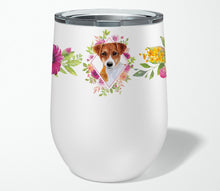 Load image into Gallery viewer, Jack Russell Terrier #2 Pink Flowers Stainless Steel 12 oz Stemless Wine Glass CK4156TBL12