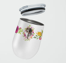 Load image into Gallery viewer, German Shorthaired Pointer Pink Flowers Stainless Steel 12 oz Stemless Wine Glass CK4157TBL12