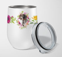 Load image into Gallery viewer, German Shorthaired Pointer Pink Flowers Stainless Steel 12 oz Stemless Wine Glass CK4157TBL12