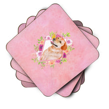Load image into Gallery viewer, Yellow Labrador Retriever Pink Flowers Coasters - Set of 4 Lightweight Foam, Absorbent Drink Coasters  CK4158FC